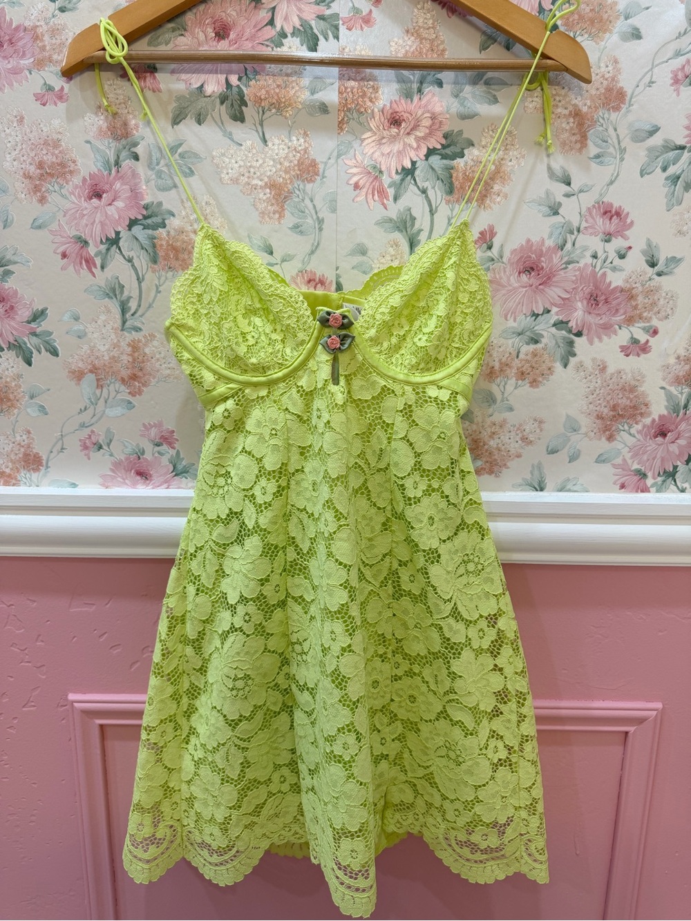 For Love & Lemons Neon Lime Lace Chemise